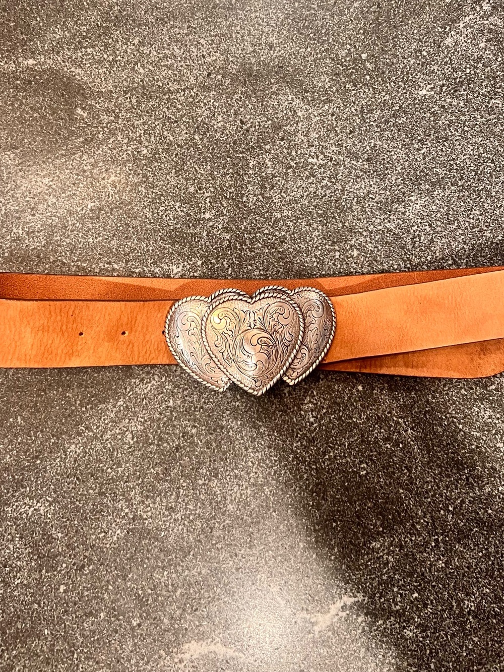 B-Low the belt.  Silver heart buckle.  Suede finish leather belt. Size small